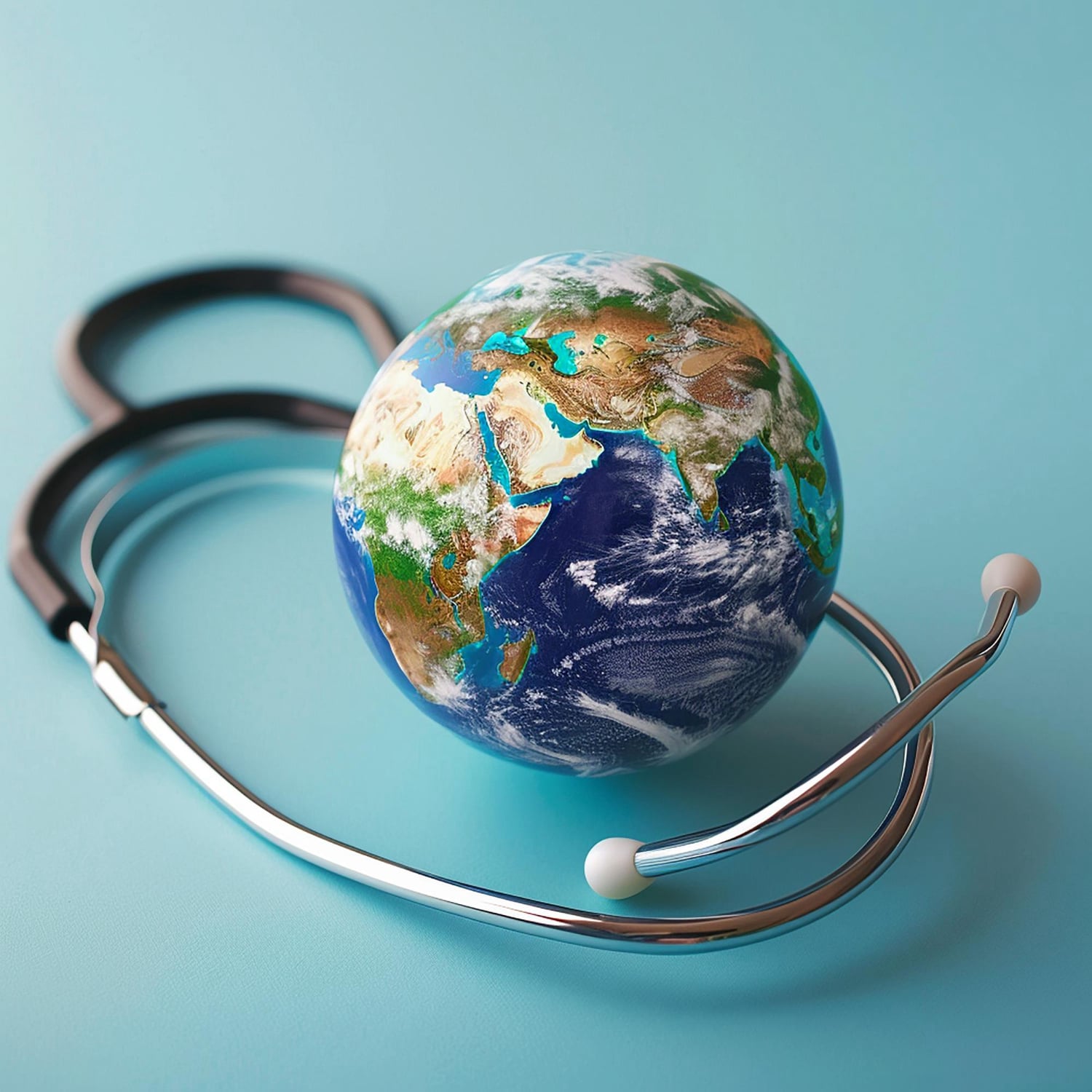 Globe surrounded by stethoscope